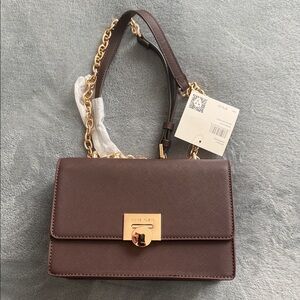 Anne Klein Chocolate Crossbody with Gold Chain